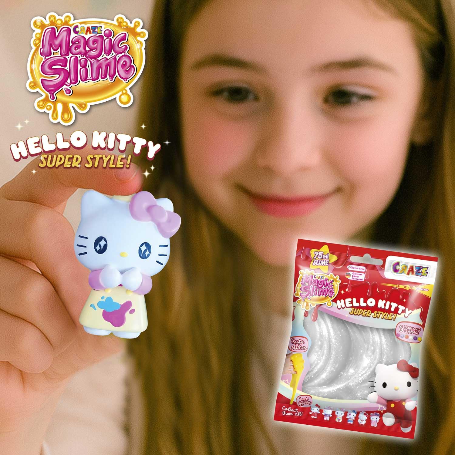 CRAZE Magic Slime Topping Hello Kitty - Set De 3 Slimes 70 Ml Avec Paillettes - Slime Sensoriel Sûr Pour Enfants