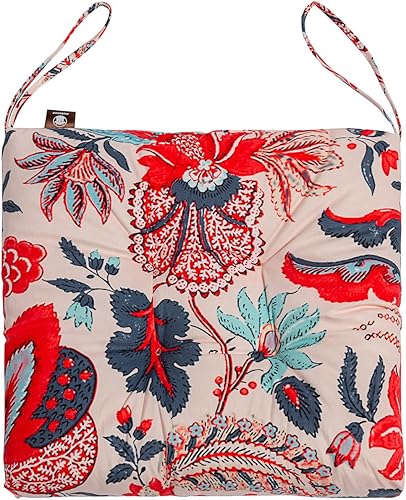 Miniatura 2 de Paquete de 2 cojines de mimbre para asiento de patio para exteriores e interiores con lazos, cojín para silla de comedor, 17 x 17 pulgadas (hojas