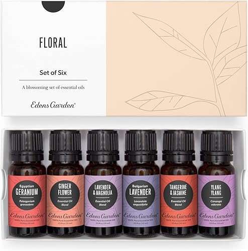 Edens Garden Juego de 6 aceites esenciales florales, el mejor kit de ramo de aromaterapia 100% puro (para difusor y uso terapéutico), 0.3 fl oz