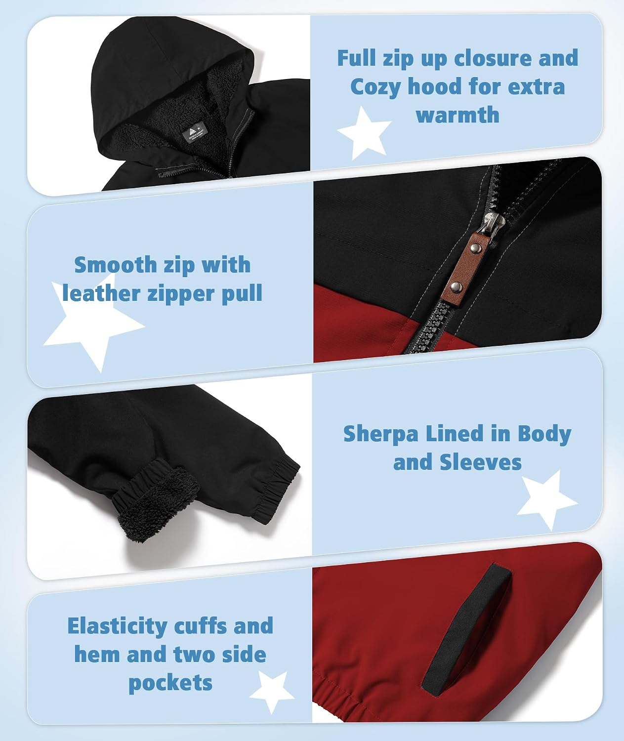 Boys Fleece Jacket Zip-up Hoodies Warm Sherpa Hooded Sweatshirts for Kids