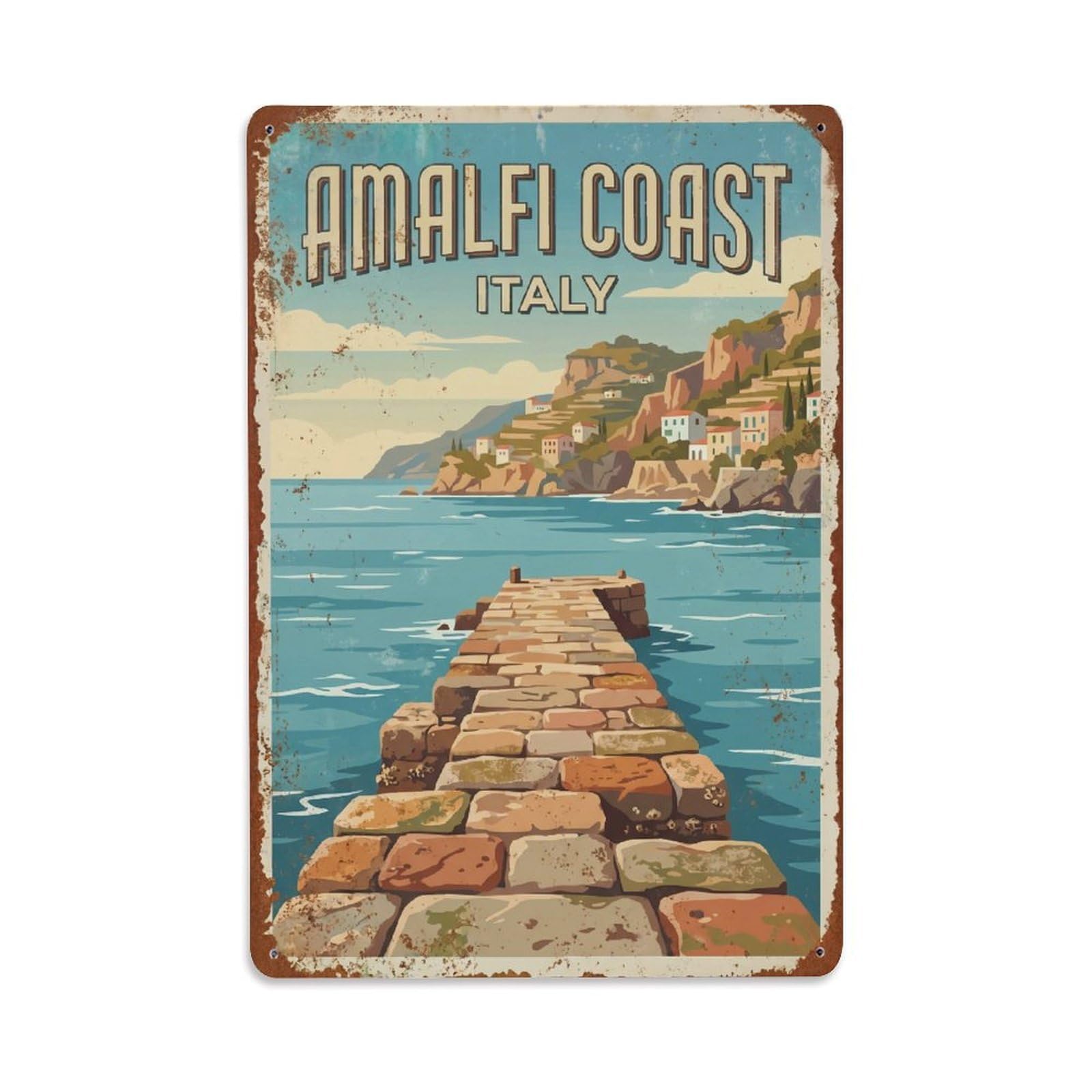 Vintage Travel Jetty Italy Stone Metal Tin Sign