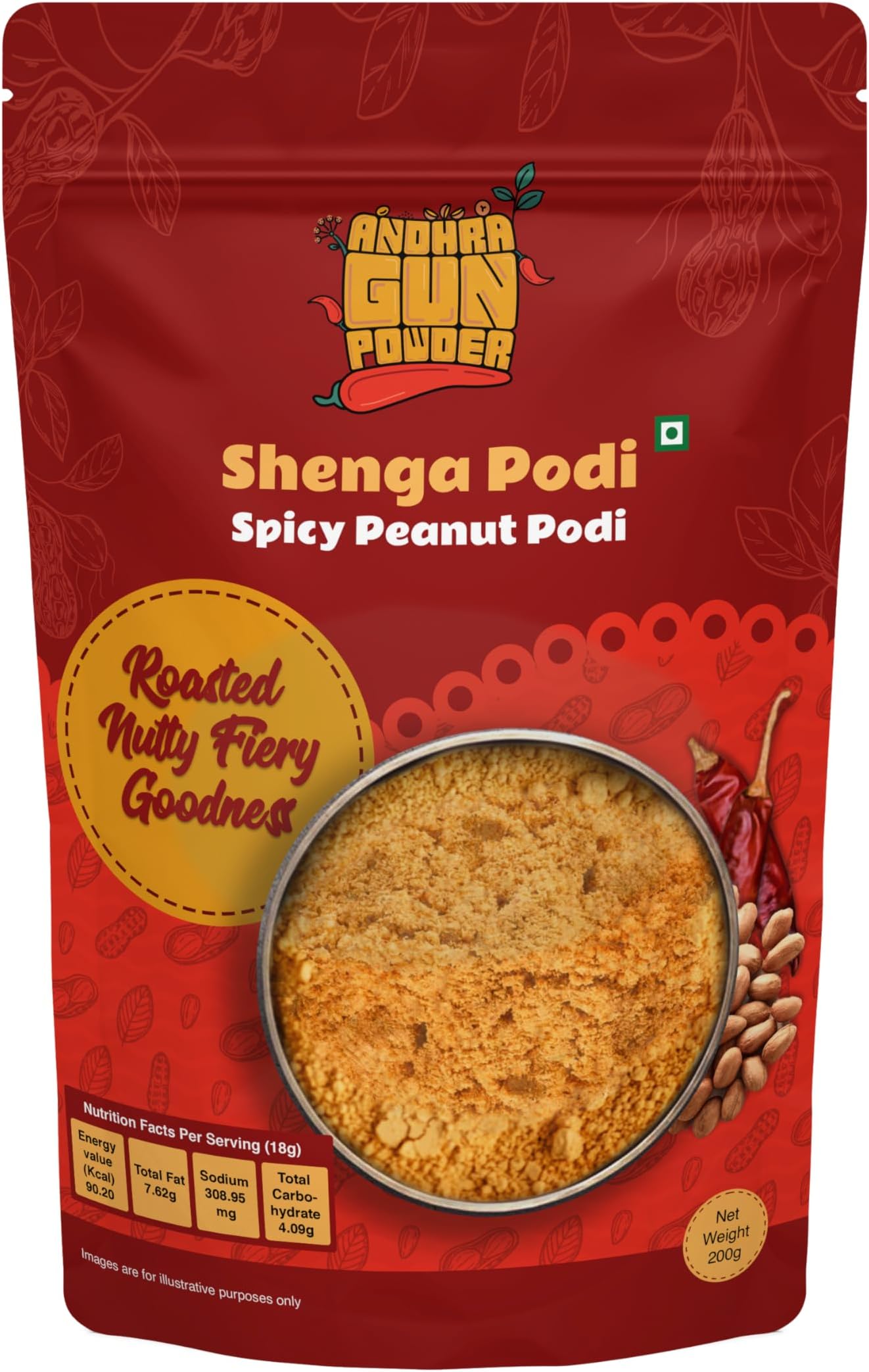 Andhra Gunpowder - Spicy Peanut Podi/Shenga Podi - 200g | Groundnut Chutney Powder | Moongfali Spice Blend | Idli Dosa Chutney Podi | Flavorful Peanut Powder | Traditional Andhra Nut Mix
