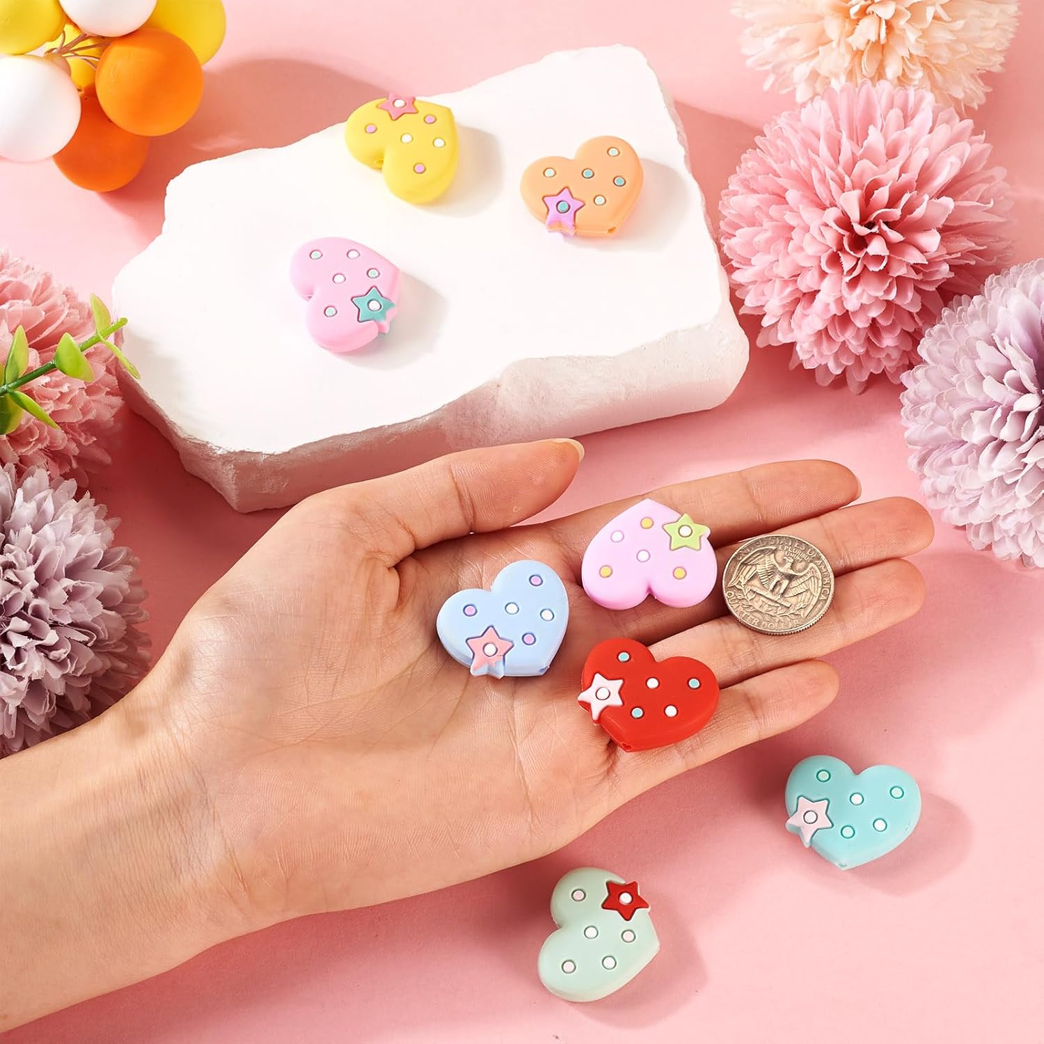 8pcs Large Heart Silicone Focal Beads for Party Jewelry DIY Love Heart Loose Spacer Beads Crafts Pens Necklaces Keychain Home Decor 28x24mm - Image 2