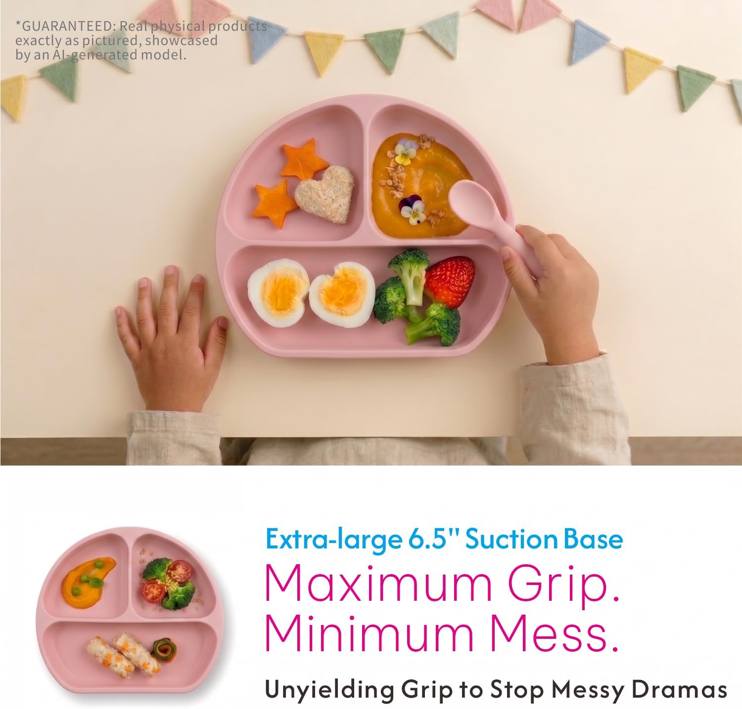 Remonda 17-Piece BPA-Free Baby Silicone Feeding Set | Extra Large Suction Plates, Toddler Bowls, Self Feeding Spoons, and More | Dishwasher Safe| Infant Led Weaning Supplies（Pink）A