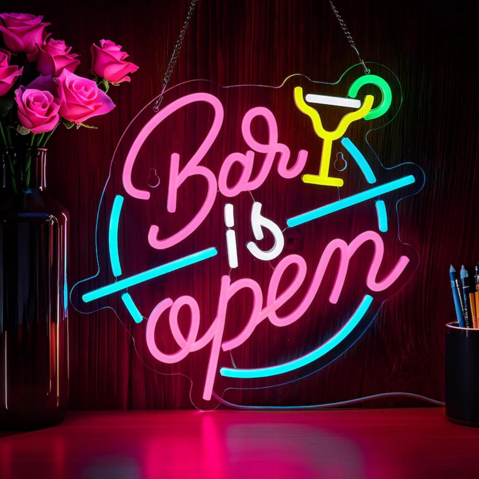 Bar Open Neon Sign for Wall Decor Open Beer Cocktail Bar LED Light Up Sign with Dimmer for Pub Restaurant Man Cave Room Party Business Occasions Art Decor Gift