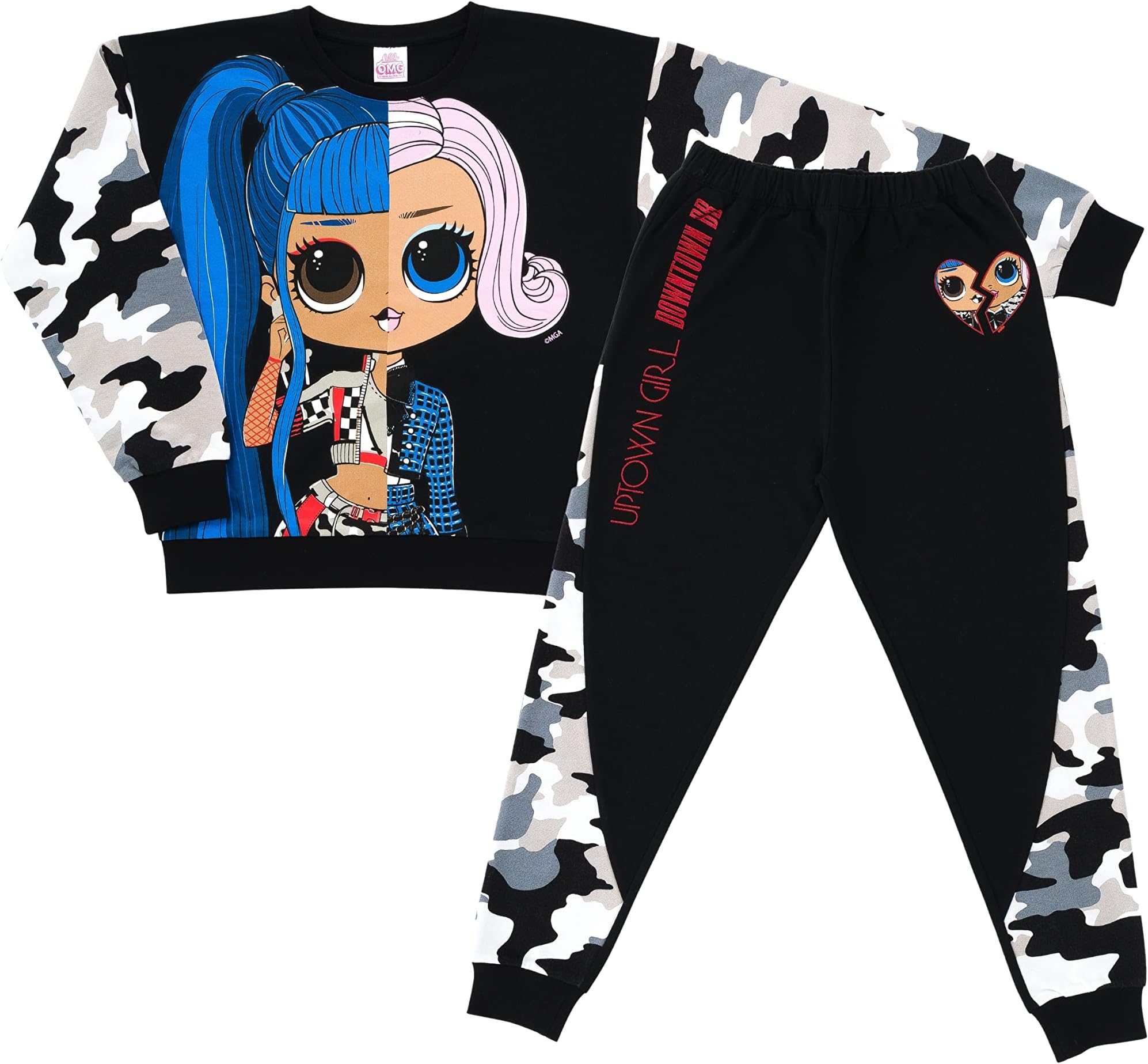 BL Best Licence L.O.L. Surprise! Girls Sweatshirt and Jogging Pant Set with LOL OMG Uptown, LOL Surprise Dolls | Kids Outfits Long Sleeve Tops, Jumpers and Tracksuit Bottoms | Girls Clothes | Camo