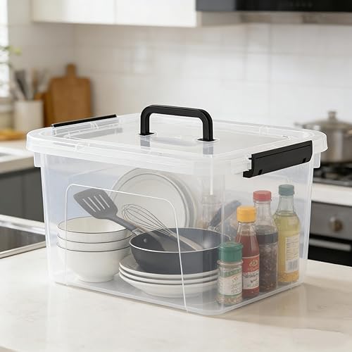 Miniatura 6 de 4 paquetes de contenedores de plástico de 10 cuartos de galón con tapas, contenedores de almacenamiento apilables para organizar, caja de