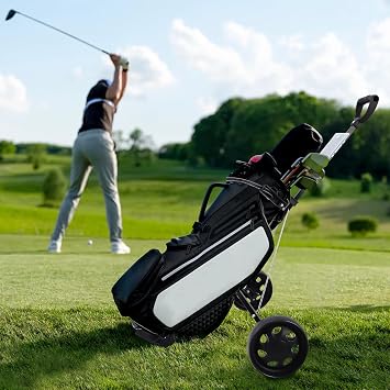 2 Wheel Golf Trolley, Lightweight Push Trolley with Convenient Handle, Foot Brake,Scoreboard Holder, Compact Golf Bag Transport, Easy to Carry and Store-Black