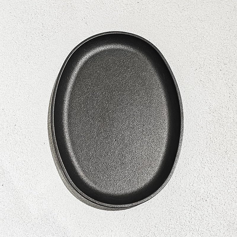 Image of Commerical Grade Cast Iron Steak Plate, Iron Plate, 9.25 x 7 inch, Oval Shape Sizzling Skillet W /o Handle