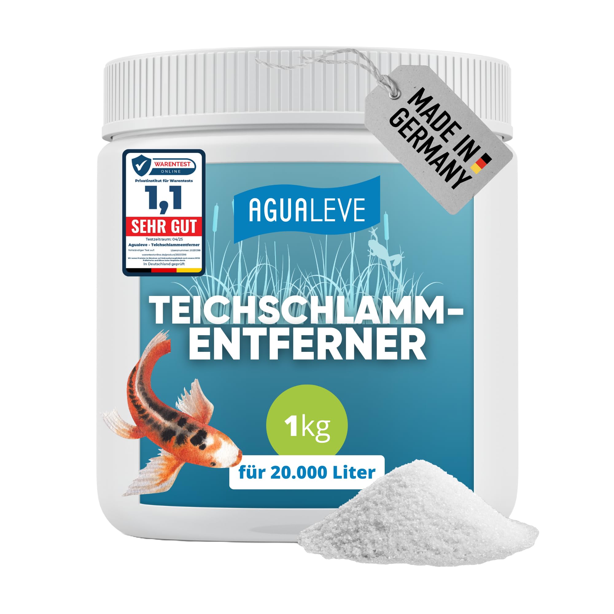 AGUALEVE® Teichschlammentferner 1kg *NEU* | extrem effektiv gegen Teichschlamm Dank innovativer Sauerstoff-2.0-Formel | für Fisch-, Garten- & Schwimmteiche | Made in Germany | für 20.000l Teichwasser