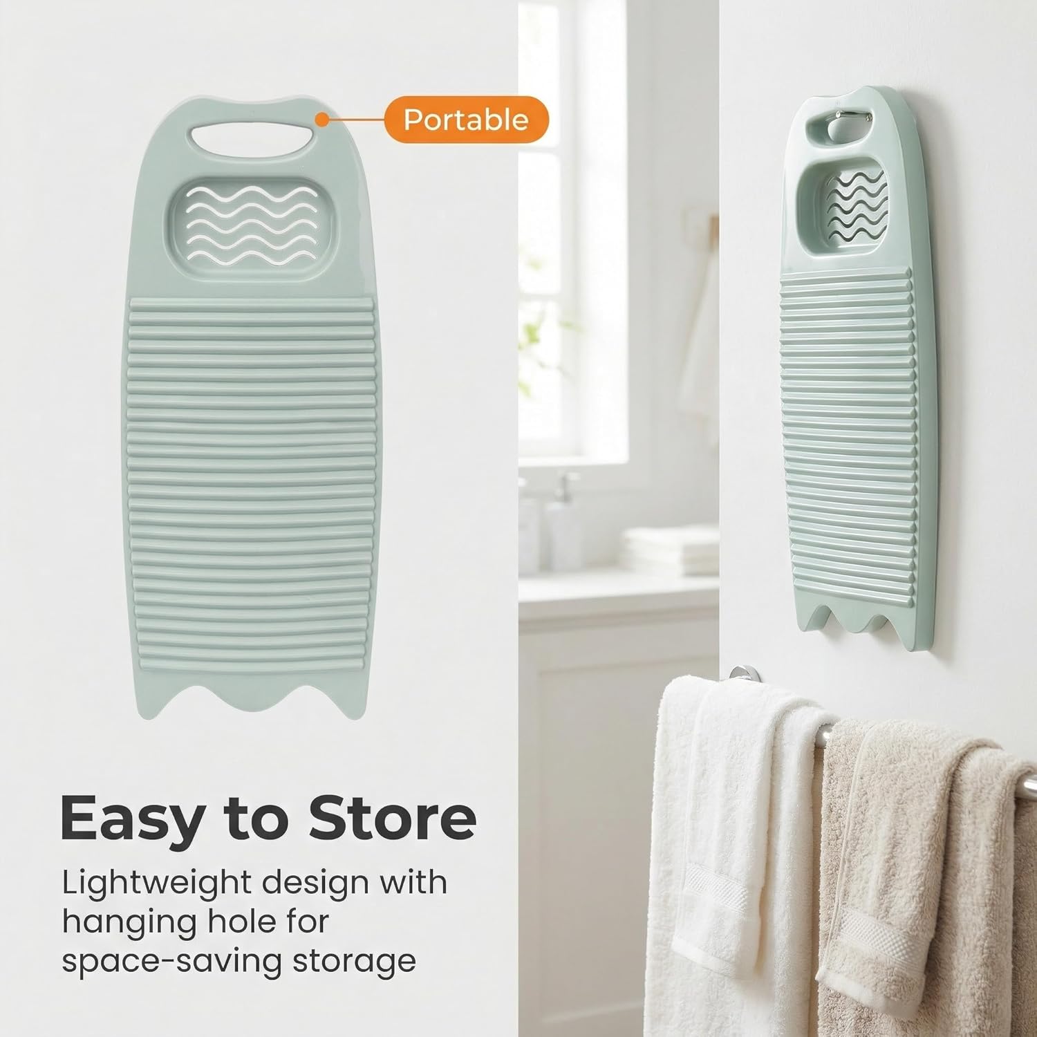 Non-Slip Laundry Washing Board, Household Washboard, Hand Wash Board, Manual Wash Clothes Laundry Pad Scrubbing Board for Household(15.7x8.07x1.06inches) (E-Light Blue) thumbnail