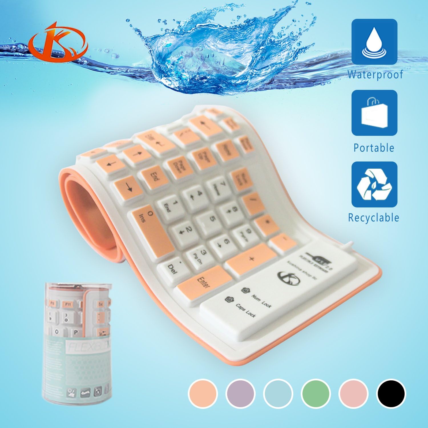 Kushina Foldable Silicone Keyboard USB Wired Flexible Soft Waterproof Computer Desktop Keyboard for PC Laptop Notebook (Orange)
