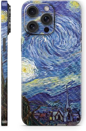 MightySkins - Skin de fibra de carbono compatible con Apple iPhone 15 Pro Max, envoltura completa, noche estrellada, acabado de fibra de carbono