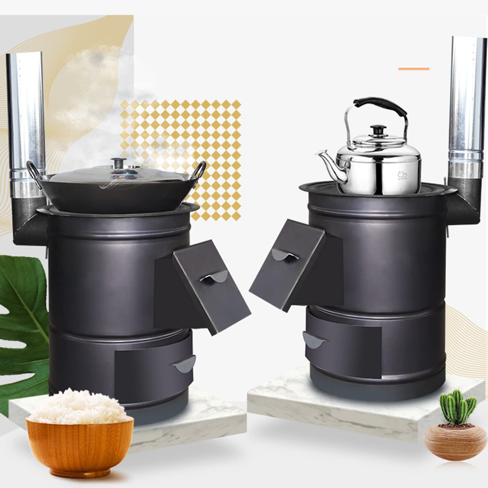 Forno a legna portatile in acciaio per uso interno ed esterno, per tende, ville, pavimenti, riscaldamento e cucina; 52 cm