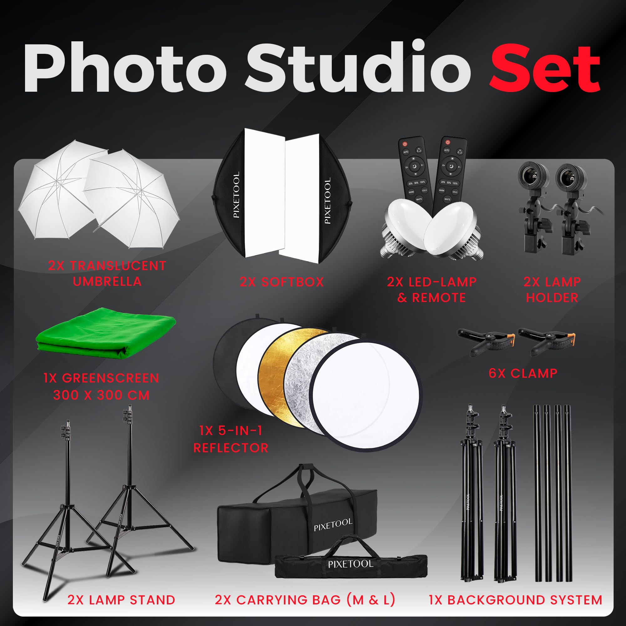 Zestaw do Studia - Greenscreen (3 x 3 m) z Stojakiem - Softbox z Lampami - Tło Fotograficznego - Reflektor - Akcesoria do Gier, Streamingu, Fotografii