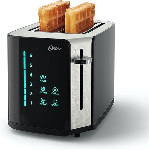 Oster Tostadora de 2 rebanadas con tecnología Easy Touch y temporizador digital de cuenta atrás, acero inoxidable