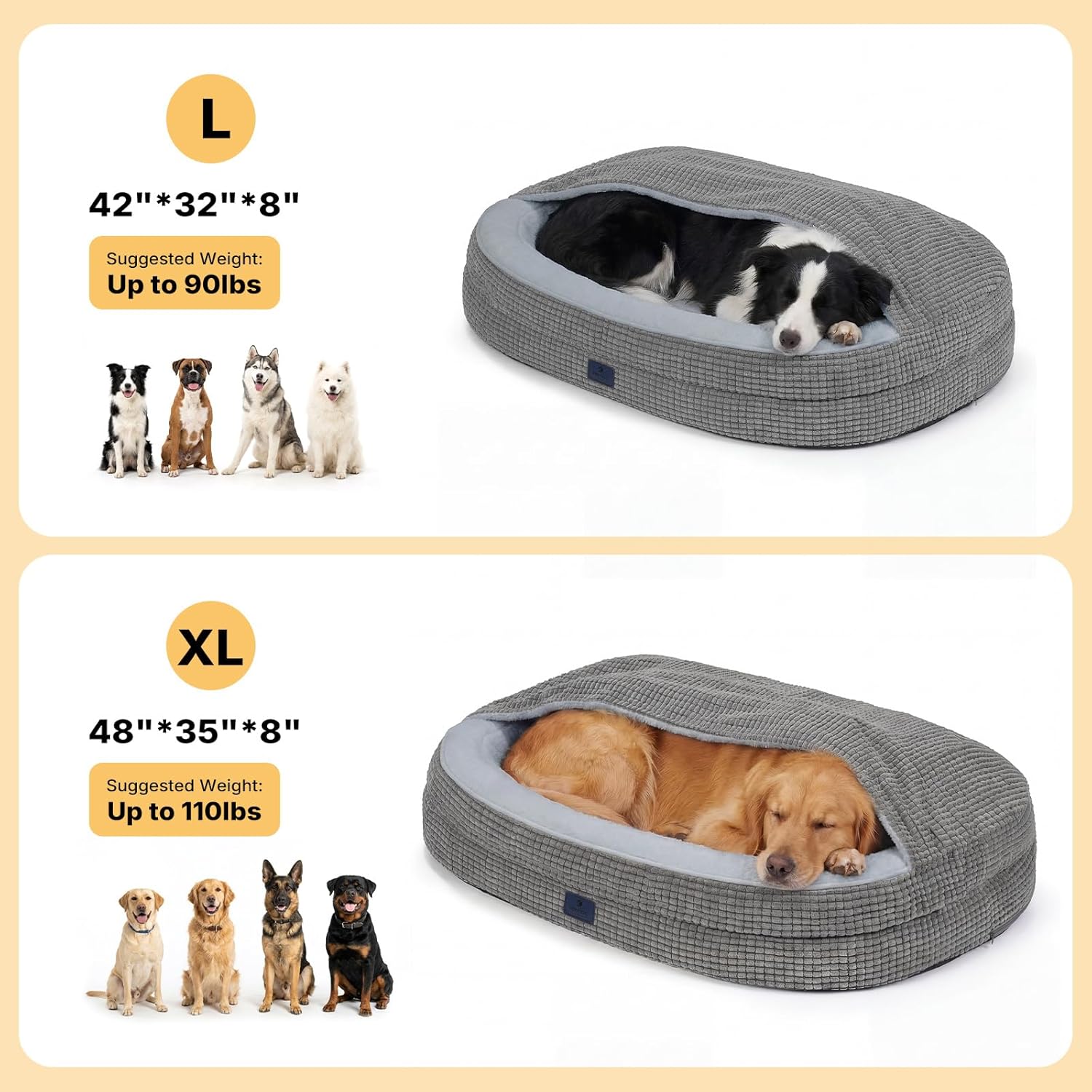 Veehoo 2 in 1 Dog Bed with Cover Cave, XL Dog Beds Indoor with Hooded Blanket, 48 inch Cozy Dogs Cave Bed with Removable Washable Cover for Extra Large Dogs Up to 110 lbs