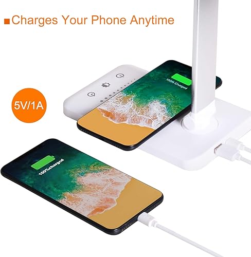 Miniatura 2 de Lámpara de escritorio LED con cargador inalámbrico lámparas de mesa para el cuidado de los ojos lámpara de oficina regulable continua con puerto de