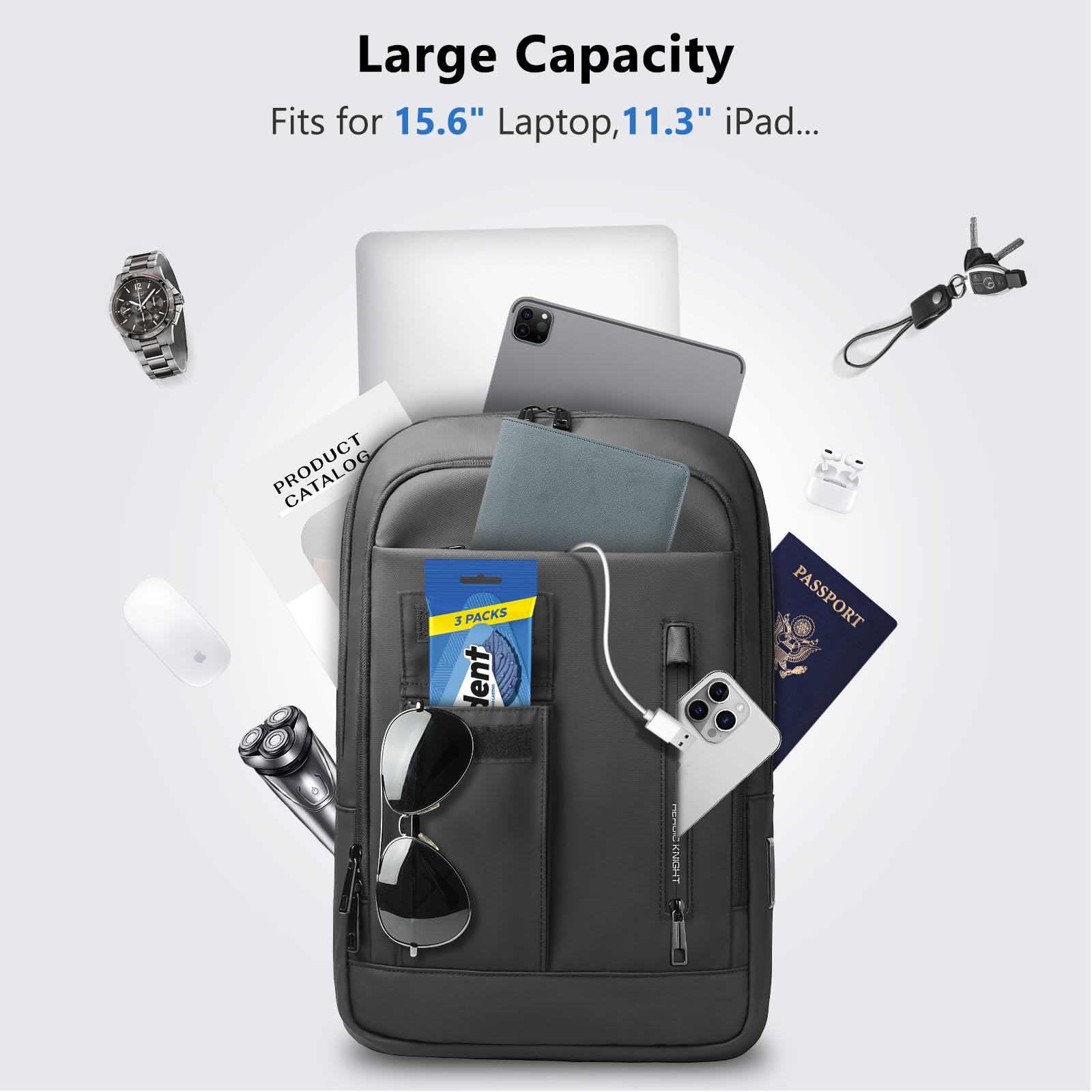 Zaino sottile per uomo e donna, zaino per laptop da 15,6 pollici con porta di ricarica USB, zaino leggero per computer da viaggio