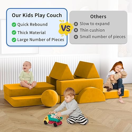 Miniatura 14 de 12 sofás modulares de juego para niños con 2 bolas y túnel, sofás de juego para niños pequeños para sala de juegos, sofás modulares para juego de