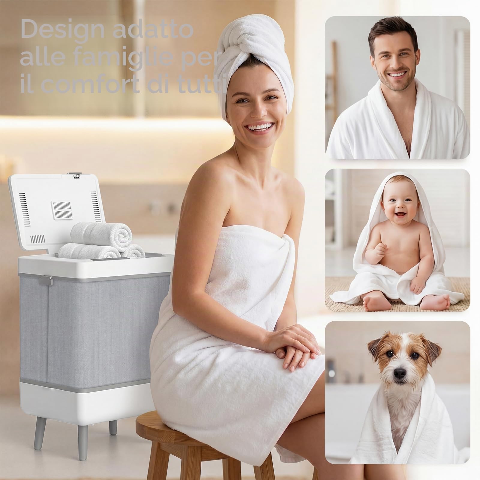 Scaldasalviette Elettrico Bagno Scaldasalviette Grande 35L con Timer e Display LED, Scalda Asciugamani Elettrico Pieghevole, Spegnimento Automatico, Modalità Riscaldamento e Asciugatura per Spa e Casa