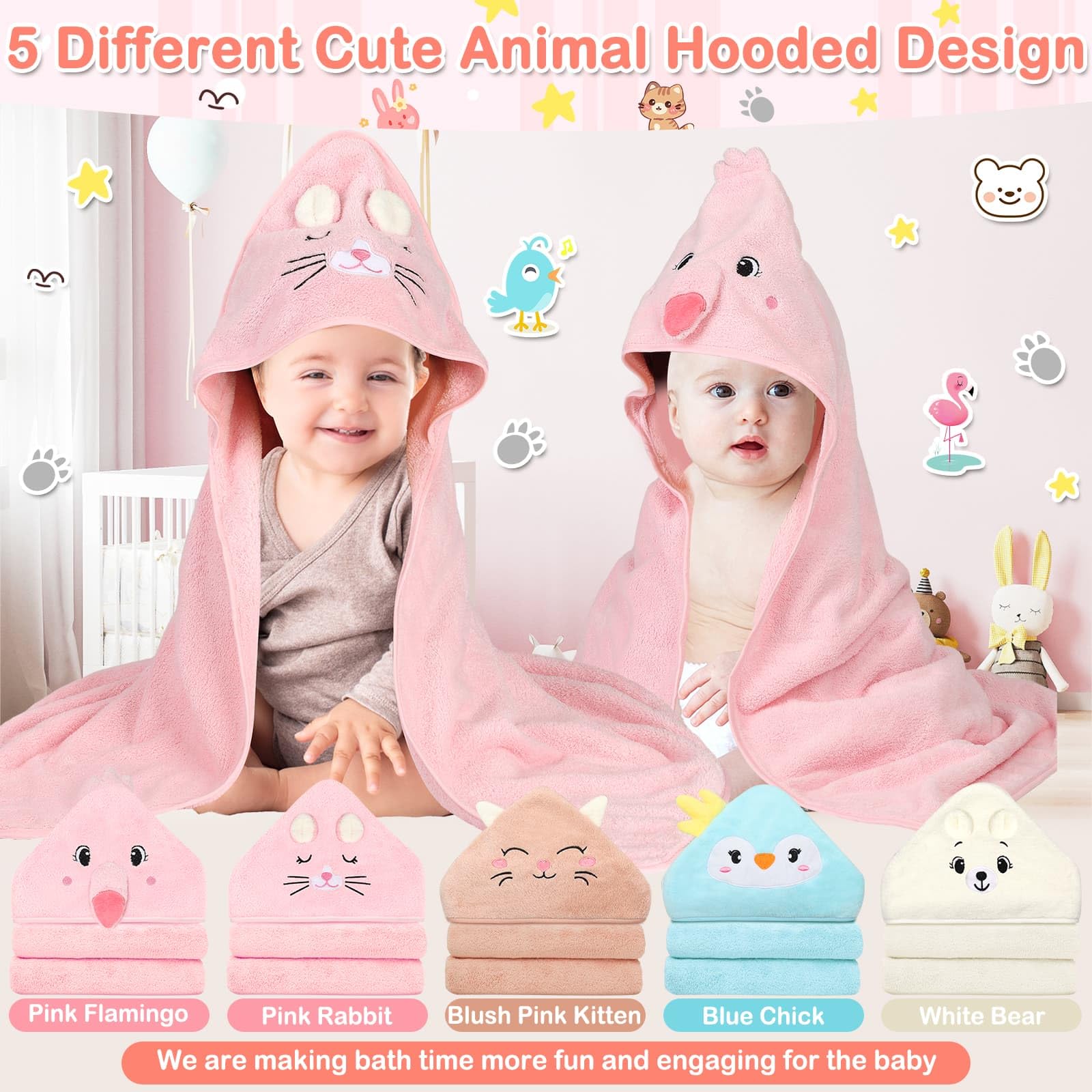 Babyhandtücher mit Kapuze, 5 Stück, weiche Baby-Badetücher mit Kapuze für Babys, 10 Stück Baby-Waschlappen für Neugeborene, Kleinkinder und Kinder, ultra saugfähig, beste Geschenke für Jungen und