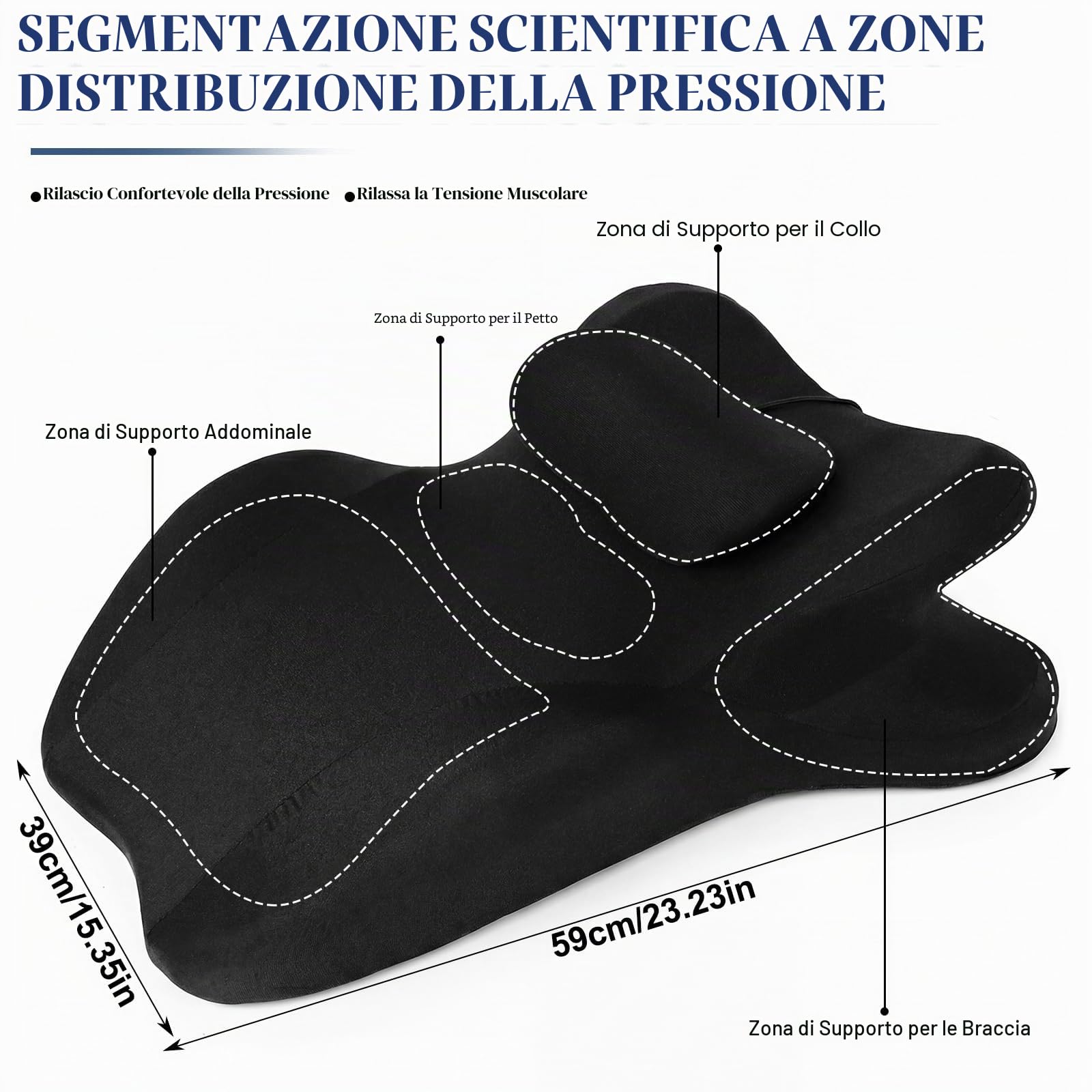 Cuscino Ergonomico a Cuneo in Memory Foam 27° con Poggiatesta Removibile, Cuscino da Lettura per Letto e Divano, Supporto per Schiena, Collo e Gambe, Fodera Lavabile Antiscivolo, 59 x 39 cm