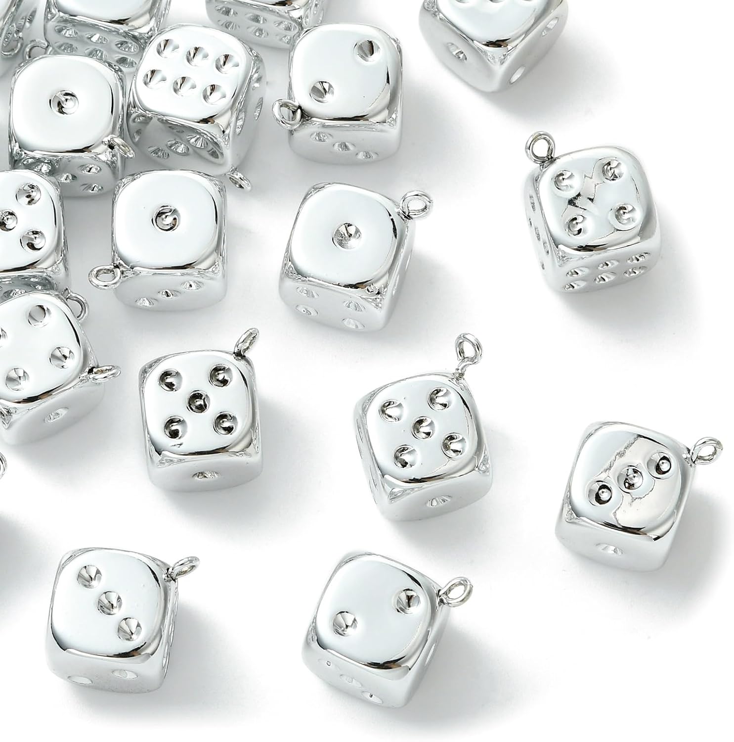 LiQunSweet 40 pcs Acrylic Dice Charms Silver Color Dice Party Game Charms for DIY Jewelry Necklace Earring Bracelet Crafts Bag Keychain Phone Decor Bulk