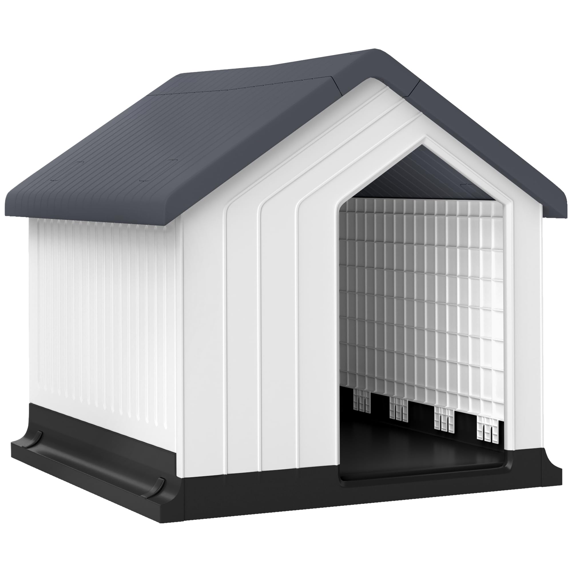 PawHut Casetta per Cani da Esterno Impermeabile Porta 62x61x60 cm Grigio | Cuccia per Cani Piccoli e Mini fino a 10 kg, con Finestra, Facile da Montare