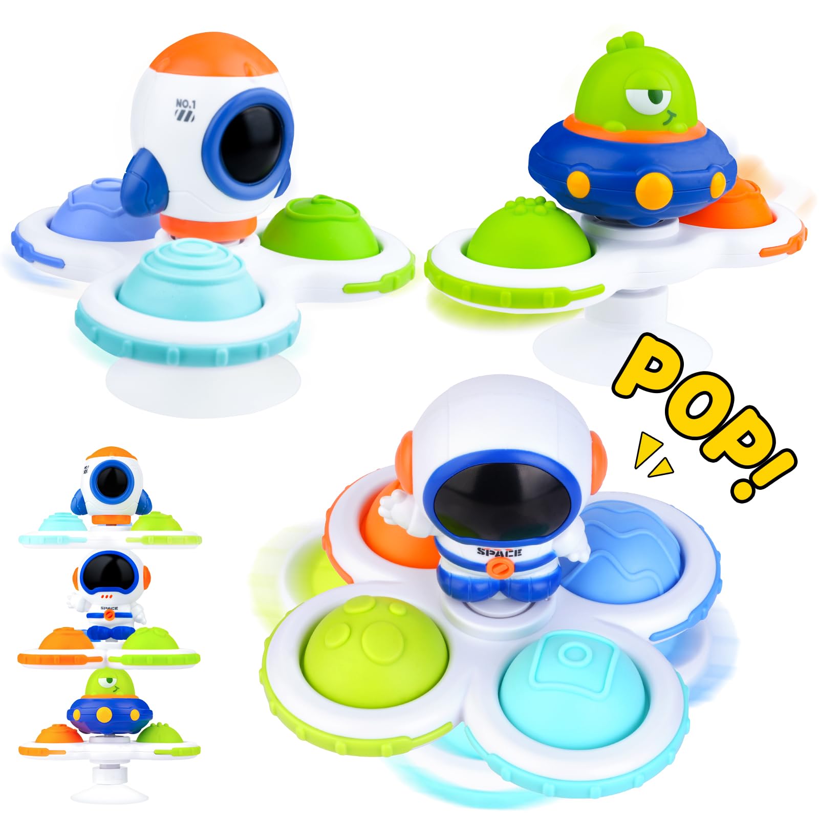 Juguetes de baño para bebés, Juguetes con Ventosa, 3 Juguetes giratorios con Ventosa para más de 12 Meses, Juguetes sensoriales Montessori, Juguetes de baño de Mesa para bebés niños y niñas