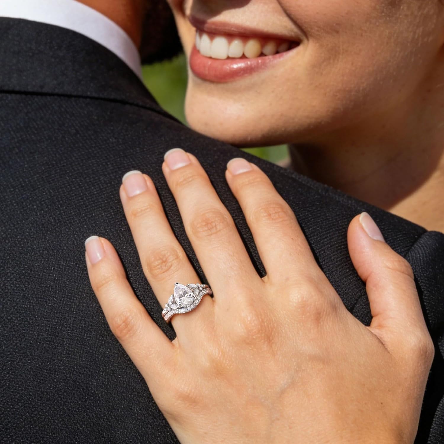 D Color VVS1 Moissanite Wedding Rings for Women 925 Sterling Silver Engagement Ring Bridal Set Pear Teardrop Size 5-10