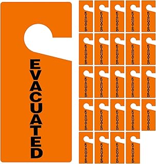 25 Pack Evacuated Door Knob Hanger Tags 4" x 9" Emergency Evacuation Door Hanger Sign 15 Mill PVC Double Sided Message Safety Alert Tags for Apartment Offices Home Public Building