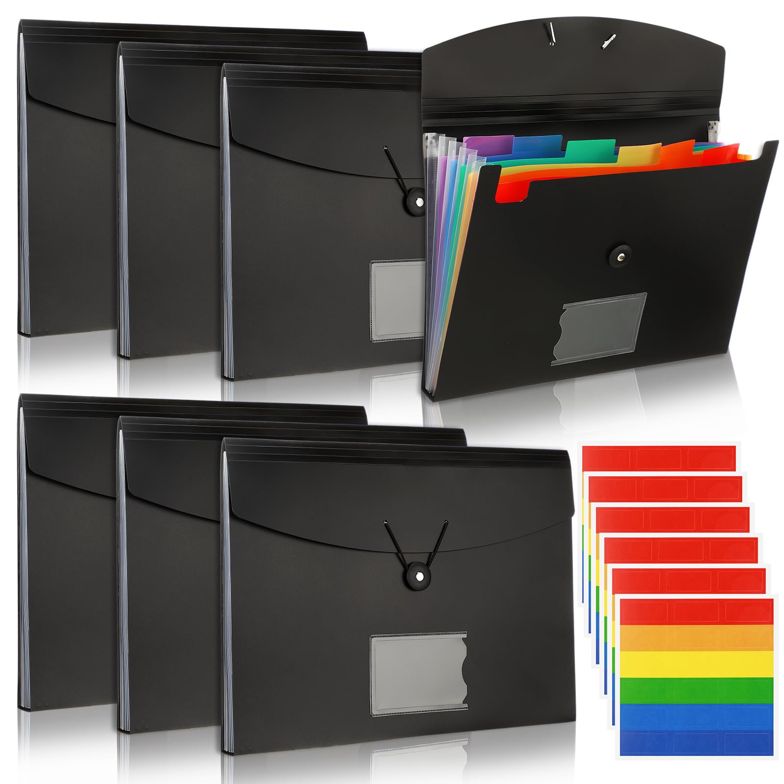 Glenmal 10 cartelle portadocumenti espandibili con 7 tasche, con etichette, in plastica, espandibili, formato A4, formato lettera, organizer per ufficio (nero)
