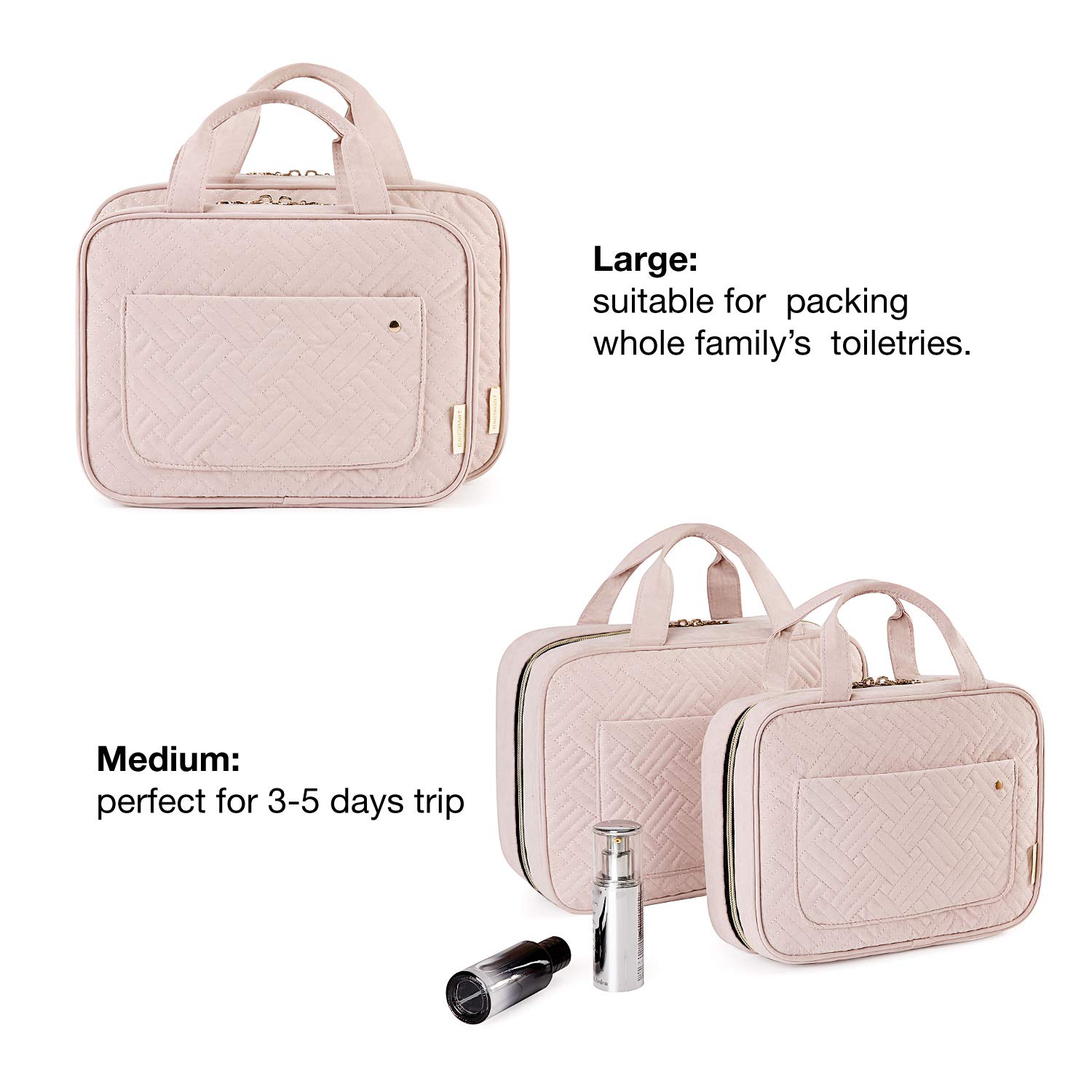 BAGSMART Hanging Toiletry Bag Travel Large Capacity Wash Bag Womens Makeup Cosmetic Bag, Travel Accessories for Full Sized Container (Medium-Pink) — view 8