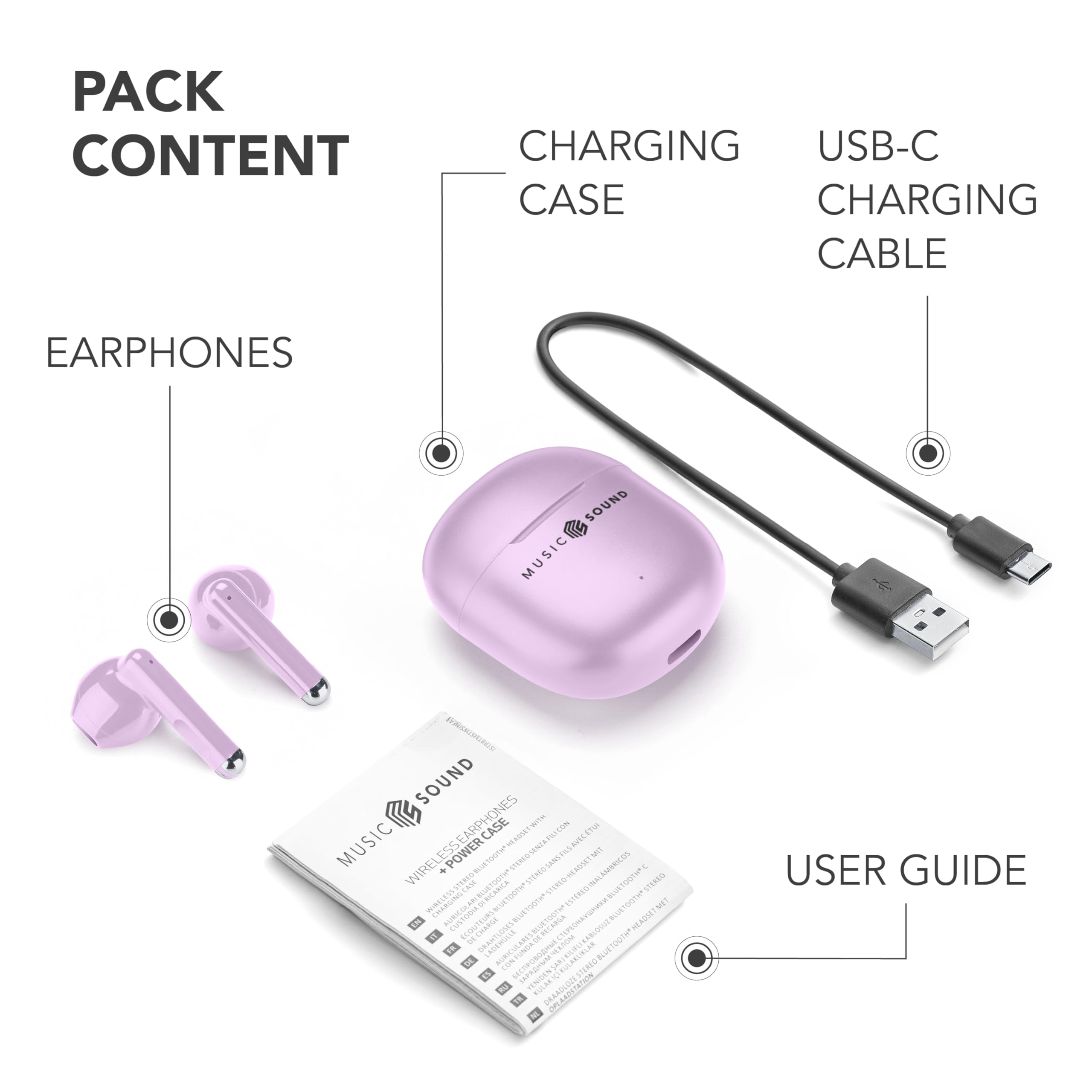 Music Sound, BREEZE Auricolari Bluetooth Wireless Con Case Colorata E Touch Control, Fino A 20 Ore Playtime, Auto Pairing, Design A Capsula, Compatti E Portatili