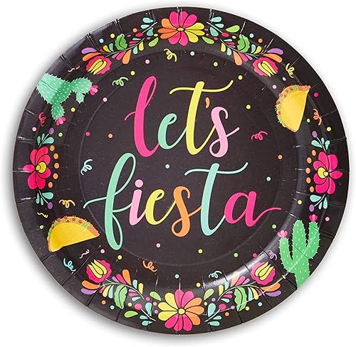 Miniatura 4 de Paquete de 80 platos de fiesta Let's Fiesta, vajilla decorativa festiva de 7 pulgadas para fiestas y ocasiones especiales (negro)