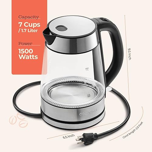 Miniatura 7 de Hervidor eléctrico de agua de ebullición rápida 17 L 1500 W vaso de borosilicato para café y té apertura amplia apagado automático mango táctil