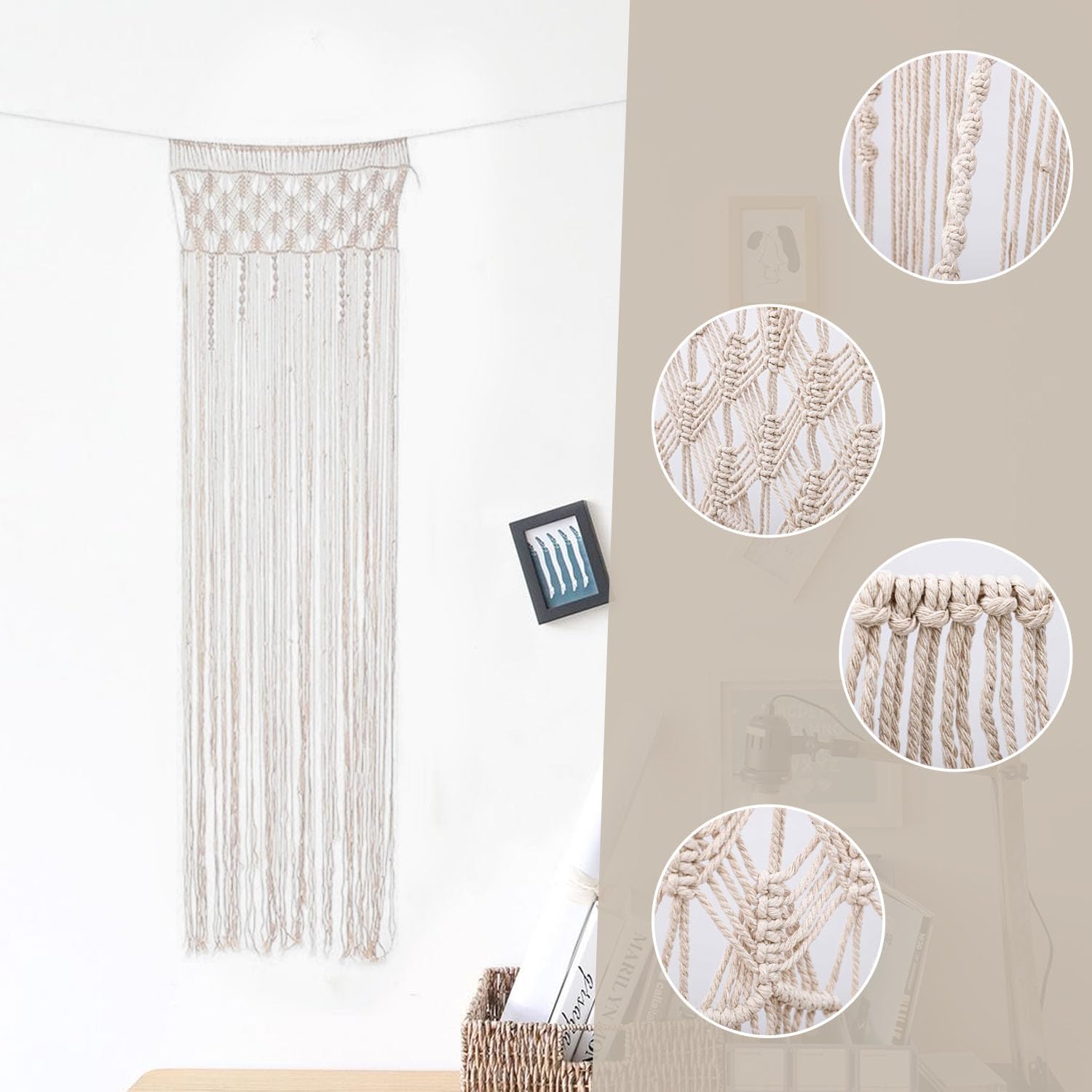 ANBOO Arazzo in macramè da appendere alla parete, decorazione in stile bohémien, realizzato a mano, tenda per porte e finestre, sfondo per matrimoni, 203 cm (lunghezza) x 74 cm (larghezza)