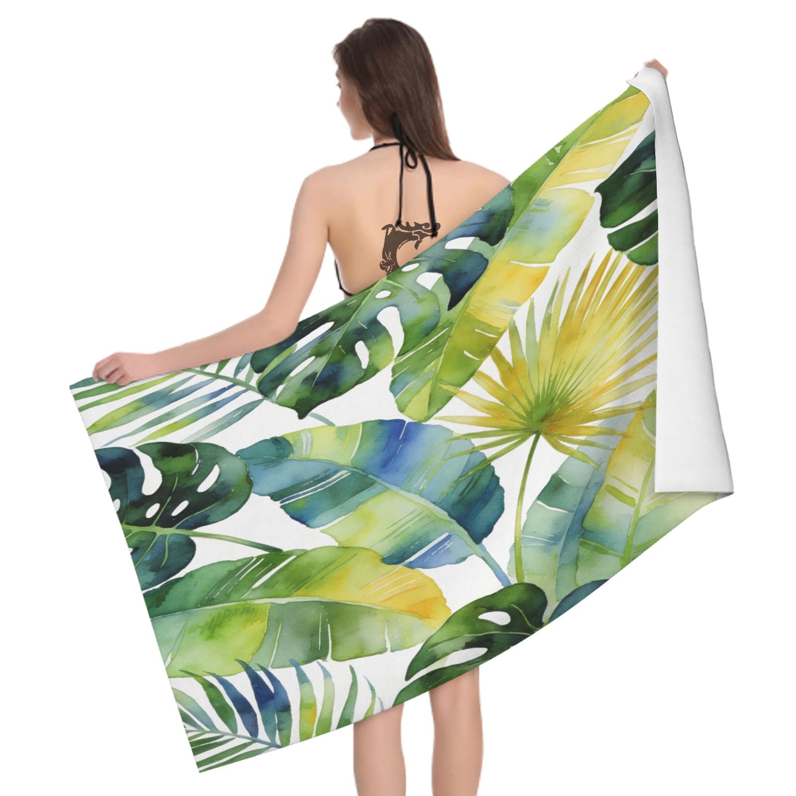 Leichong 3D Tropical Leaf Beach Towel Large Microfiber Soft Quick Dry for Adults, Cartoon Bath Towel Lightweight Soft Absorbent for Travel Swimming Pool Sports, 80 x 160 cm