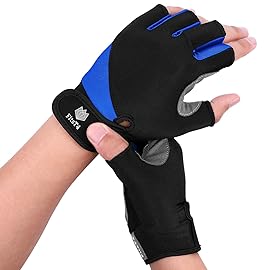 FitsT4 Sports Half Finger Padded Palm Gloves for Diving, Sailing, Jet Skiing, Stand-UP Boarding, Kayaking and Water Skiing, Suitable for Men&Women&Youth Blue S