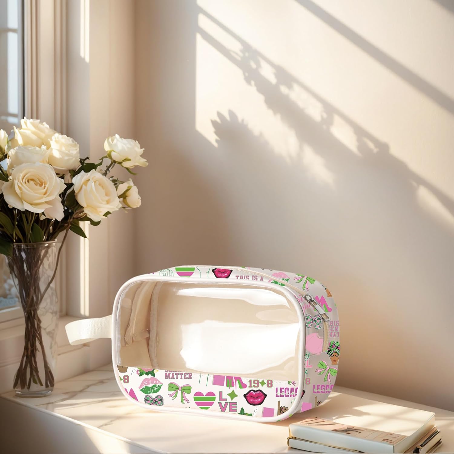 Lywjyb Birdgot Pink and Green Character Greek Sorority Clear Makeup Bag Pinkies Sorority Sisterhood Gift (Made in 08 Bag) - Image 5