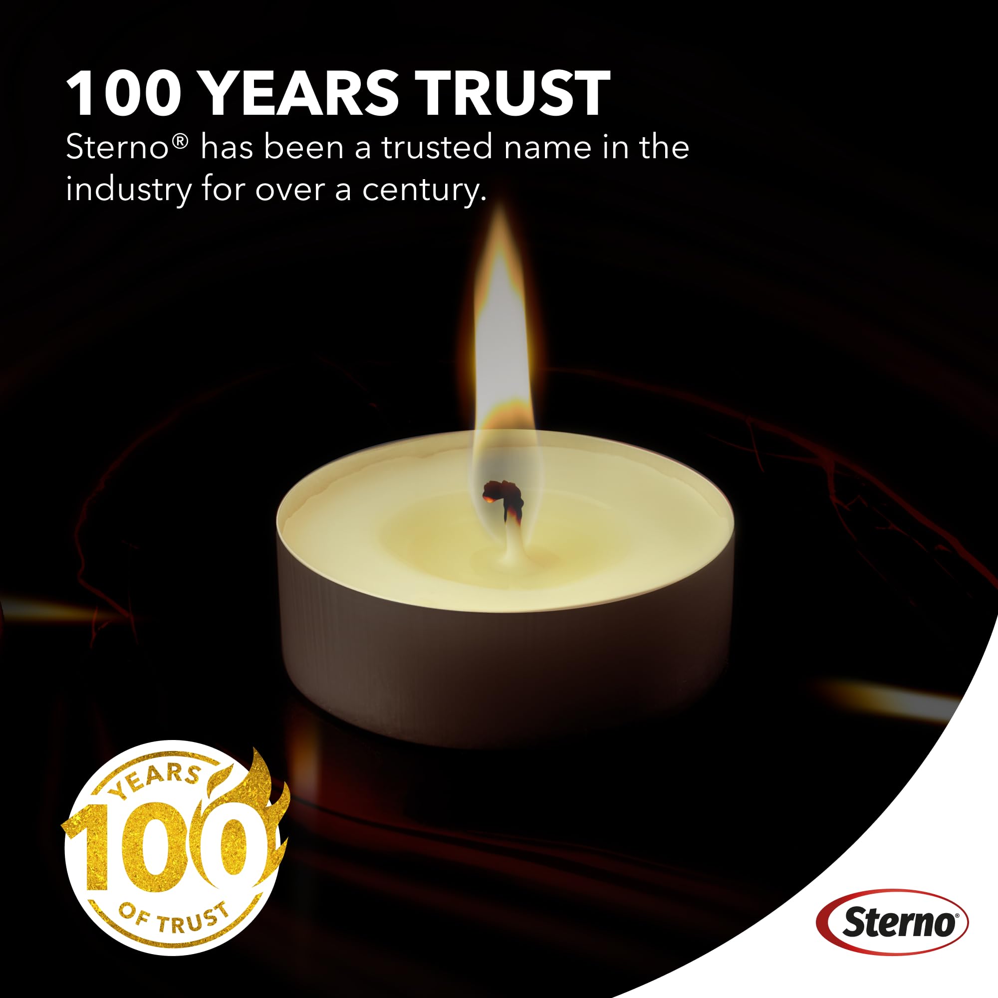 Sterno 100-Pack Tea Lights Candles Bulk Pack - Long Lasting Tealight, Burns Up to 5 Hours - Unscented White Candles for Indoors or Outdoors - Use as Party Decor or Centerpiece Table Decorations