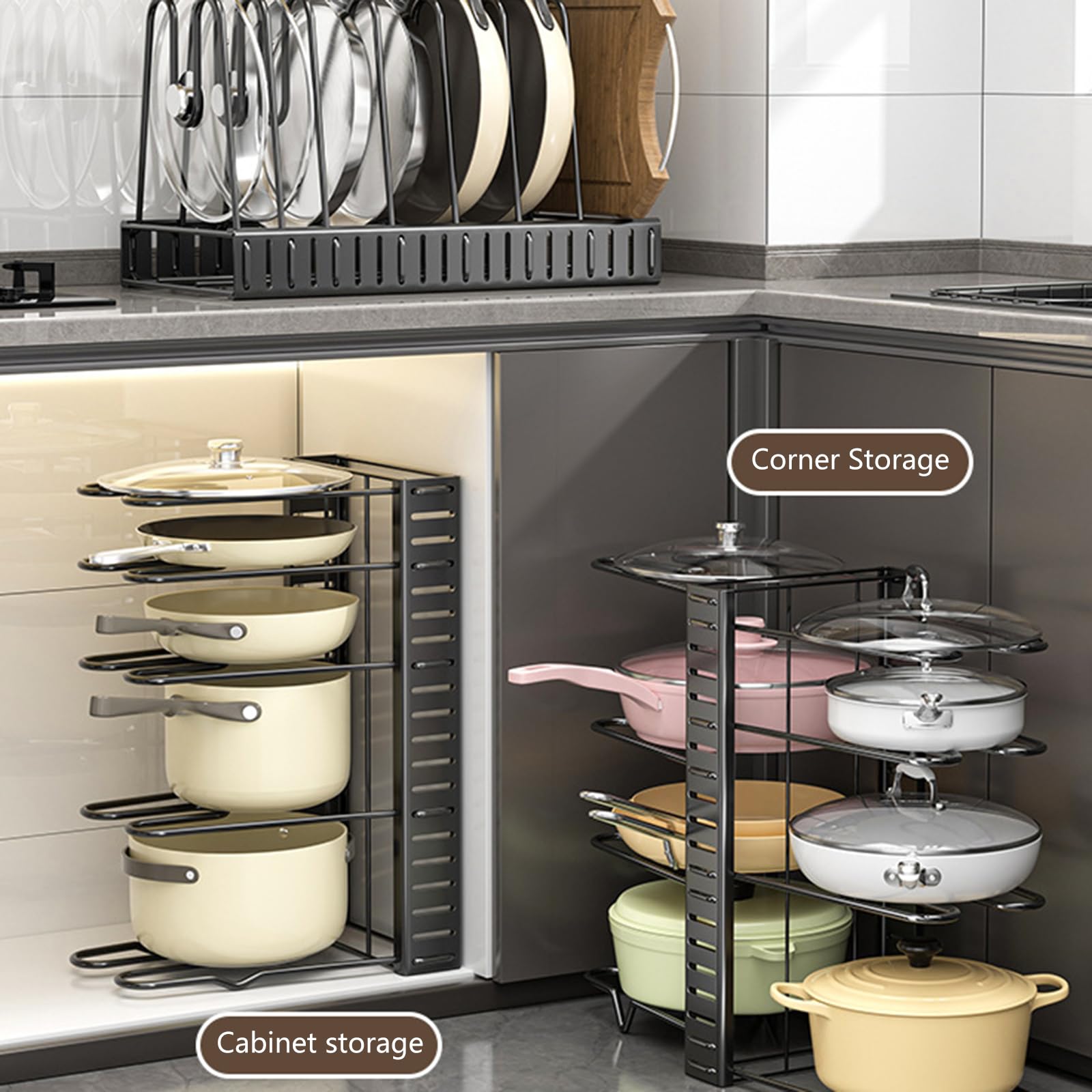 Organizadores de estantes para de Cocina, Estante de Almacenamiento Extensible para Utensilios de Cocina, Tapas de sartenes, gabinete para Ahorrar Espacio, Estante para Platos