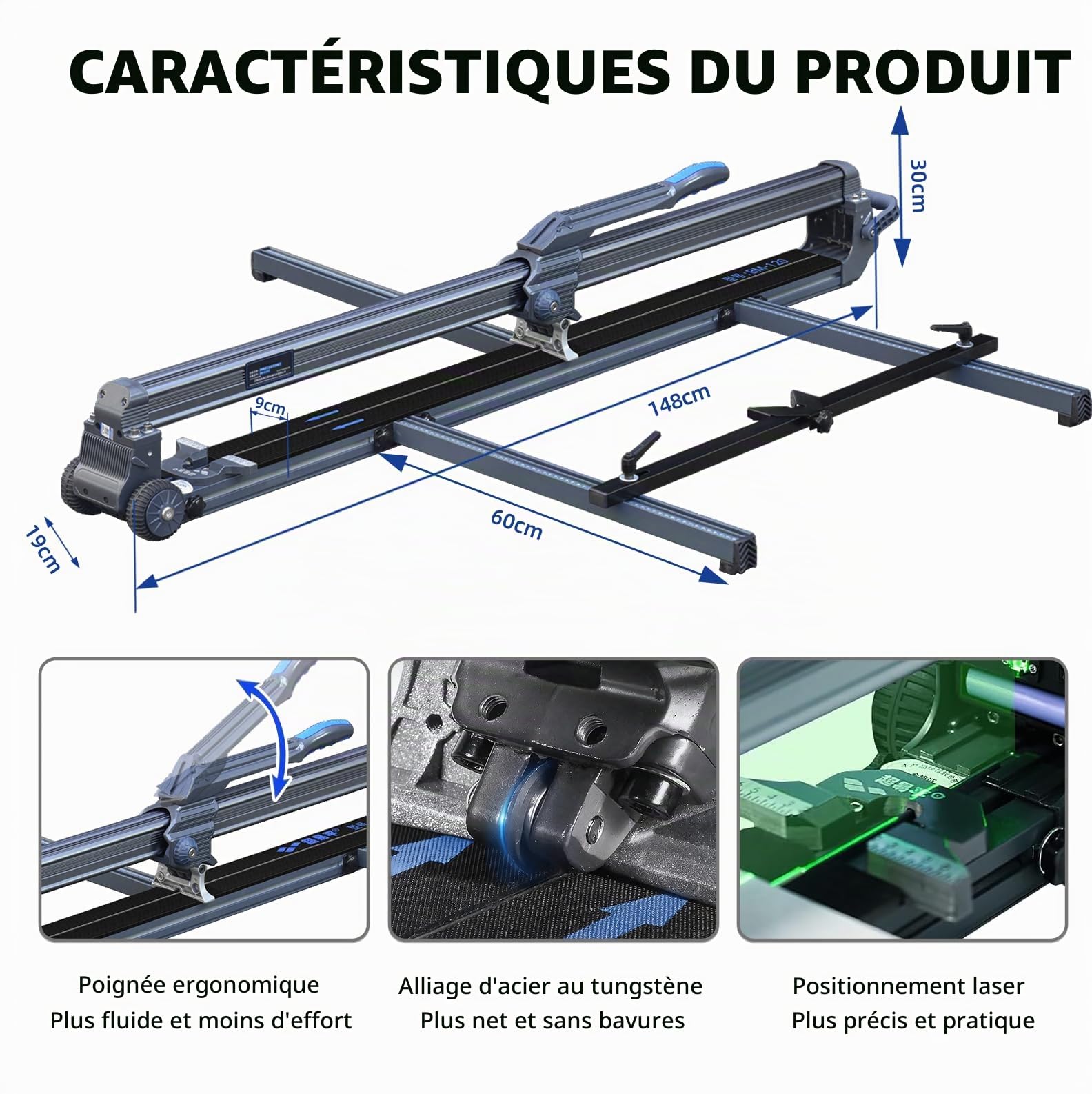 120cm Coupe-Carreaux Grand Format Manuel, Coupe 20 mm Max, Guidage Laser