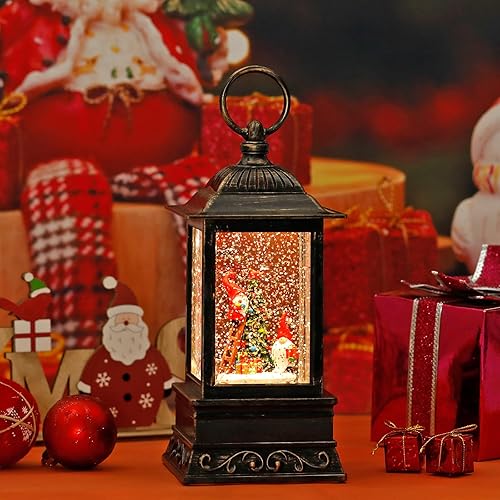 Miniatura 35 de Decoraciones de globos de nieve de otoño, linterna de gnomo con purpurina con temporizador de 6 horas, decoración iluminada alimentada por