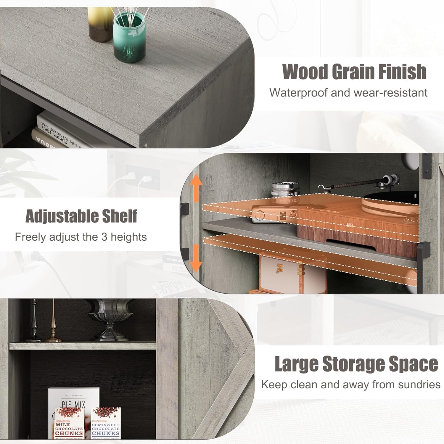 IDEALHOUSE TV Stand Farmhouse Entertainment Center for 65 Inch TV & Media Furniture, Rustic TV Stands with Storage and Barn Doors TV Console Table Under TV Cabinet for Living Room (Rustic Grey)