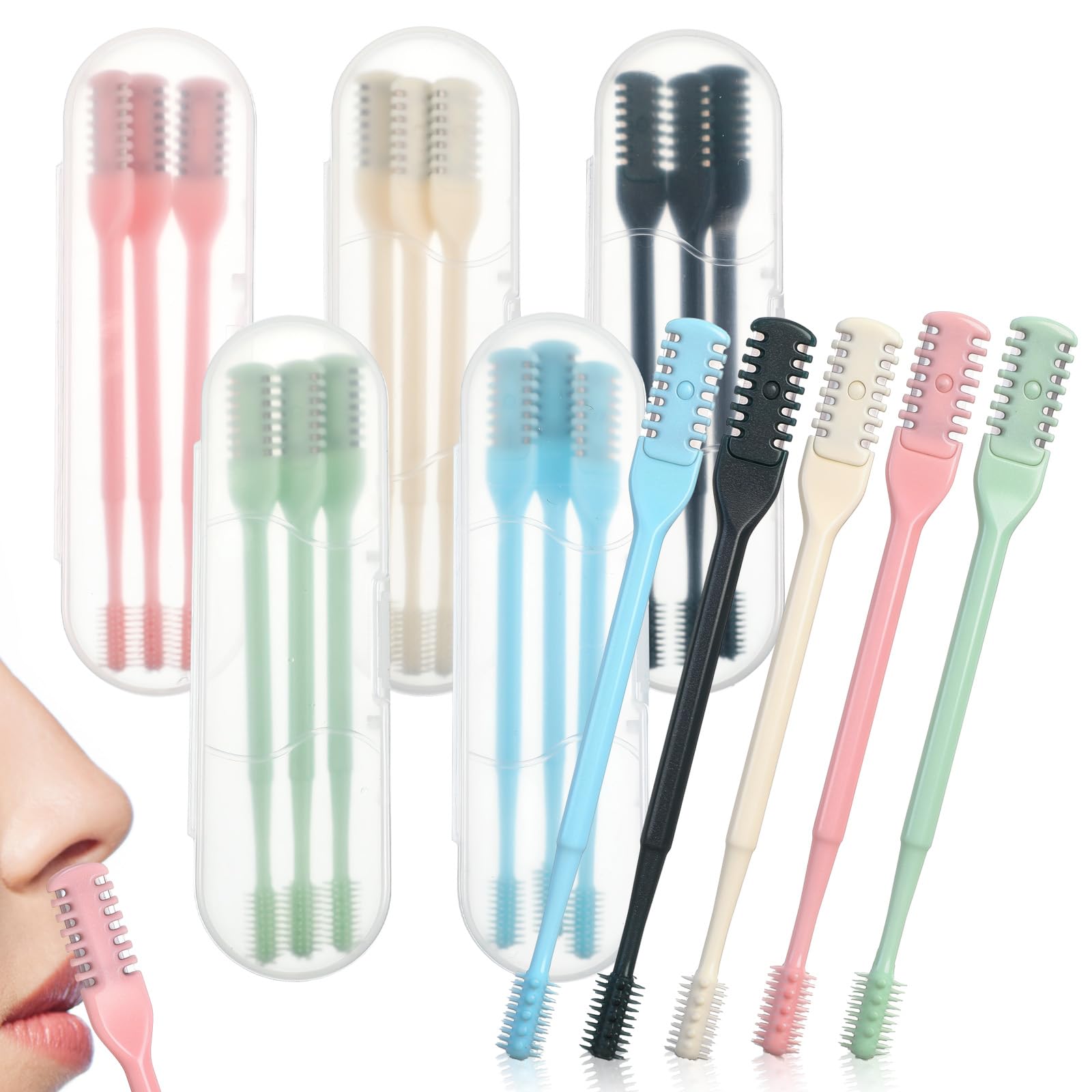 15 Pcs 2-in-1 Nasal Hair Cutter Travel Double Sided Nose Hair Trimmer for Women Men Portable 360 Rotating