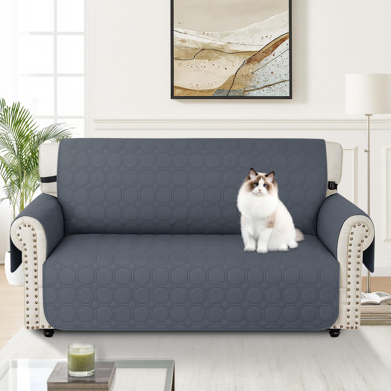 Housse De Canapé 2 Places Imperméable Et Antidérapante - Protection Anti-poils, Taches - Tissu Extensible - Gris Clair
