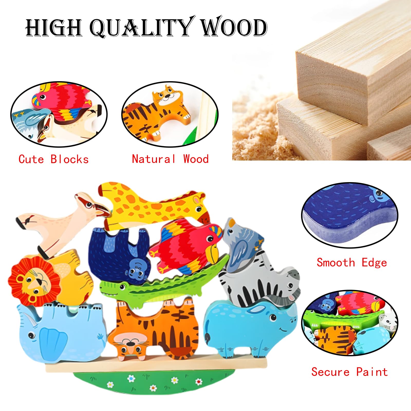 Maxricus – Jouets Montessori En Bois – Animaux Empilables – Balançoire D'Équilibre – Dès 1-4 Ans