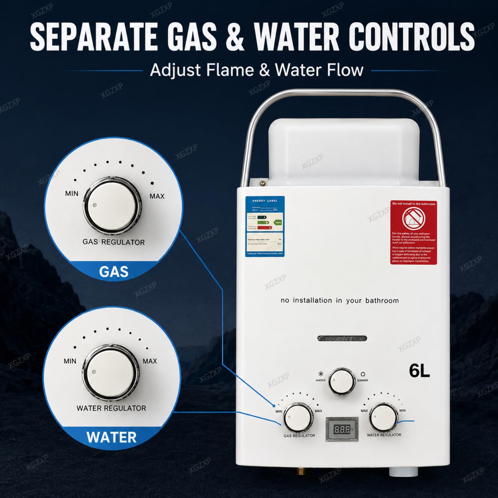 Calentador de agua portátil sin tanque, calentador de agua sin tanque, propano con cabezal de ducha, kit de 6 l/1.58 gpm, calentador de agua caliente instantáneo para uso al aire libre, para camping